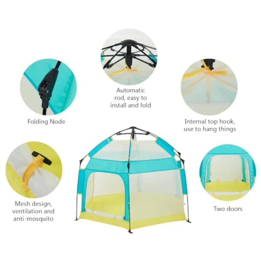 Portable Baby Playpen with Canopy for Indoor Outdoor Use Foldable Mosquito Net Tent for Toddler Green