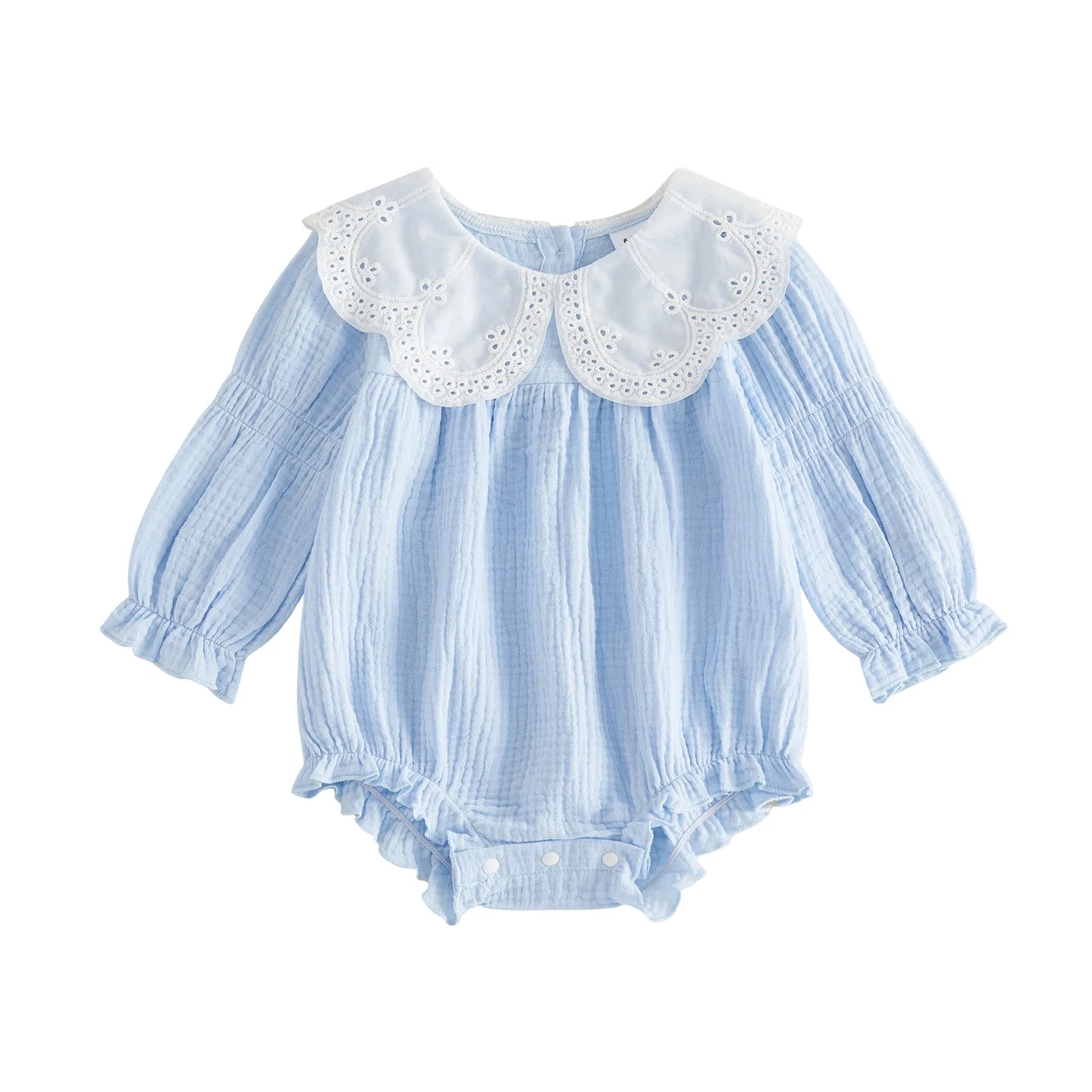 Infant Girl Autumn Jumpsuit with Ruffle Collar and Floral Embroidery Long Sleeve Bodysuit Toddler Outfit Set