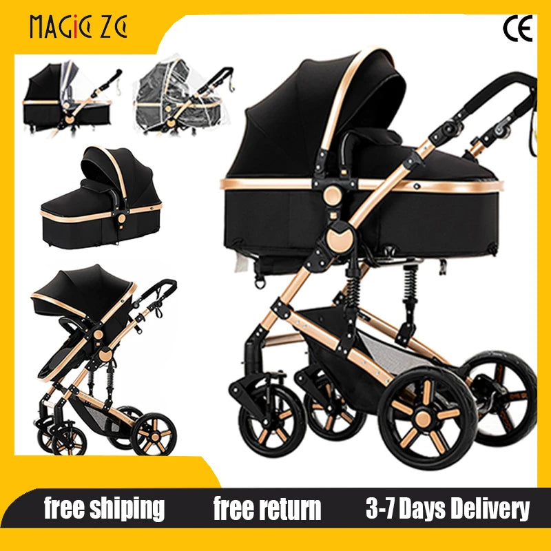 Portable Stroller 2 in 1 Two Way Push with Awning Stroller High View Pram Quick Fold Carriage Baby Travel Newborn Pushchair