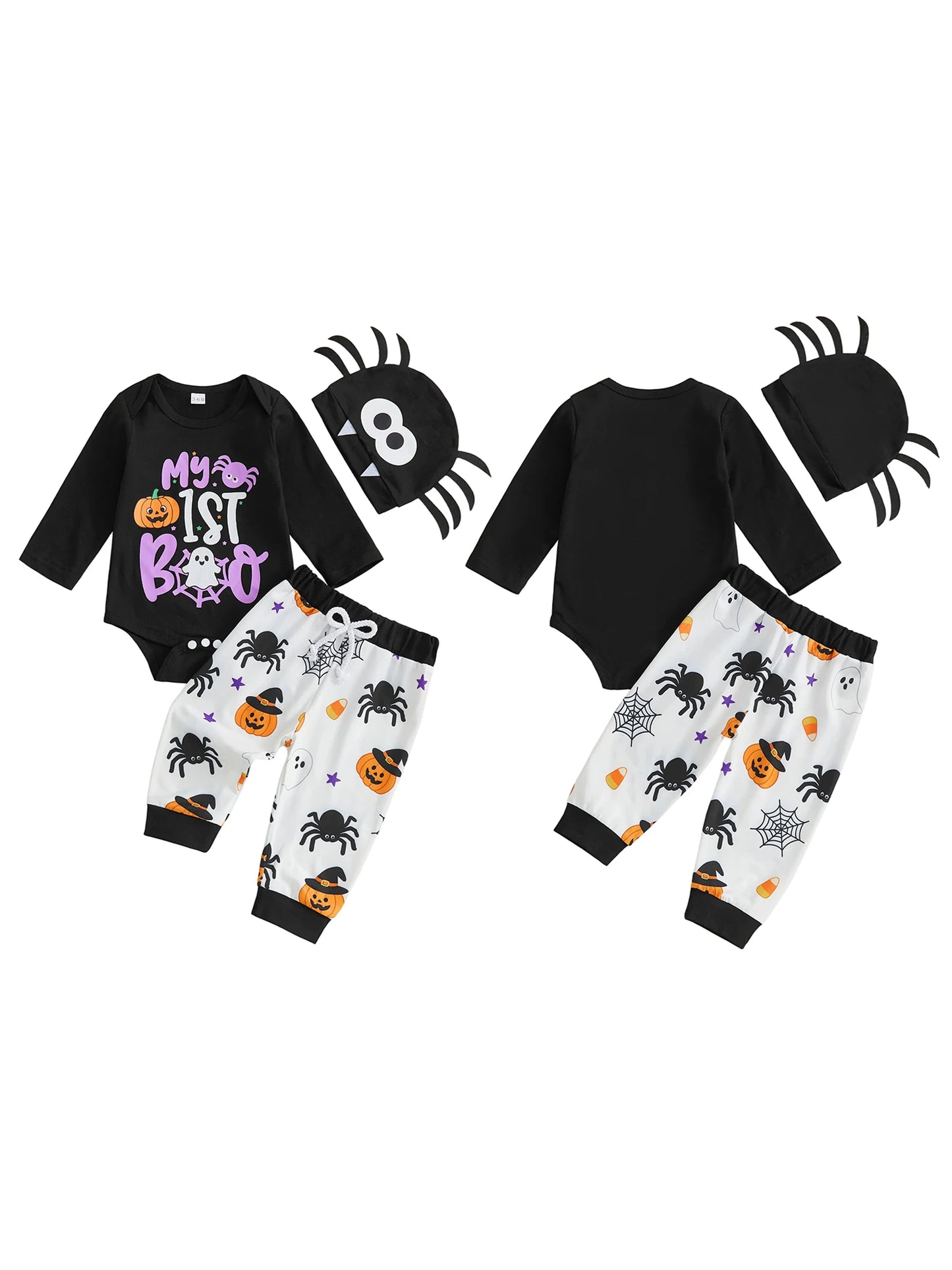 Romper-Pants Ghost Spider Print 3 Pcs Set Halloween Sleeve Romper Pants Boy Baby Ghost Baby Boy Halloween