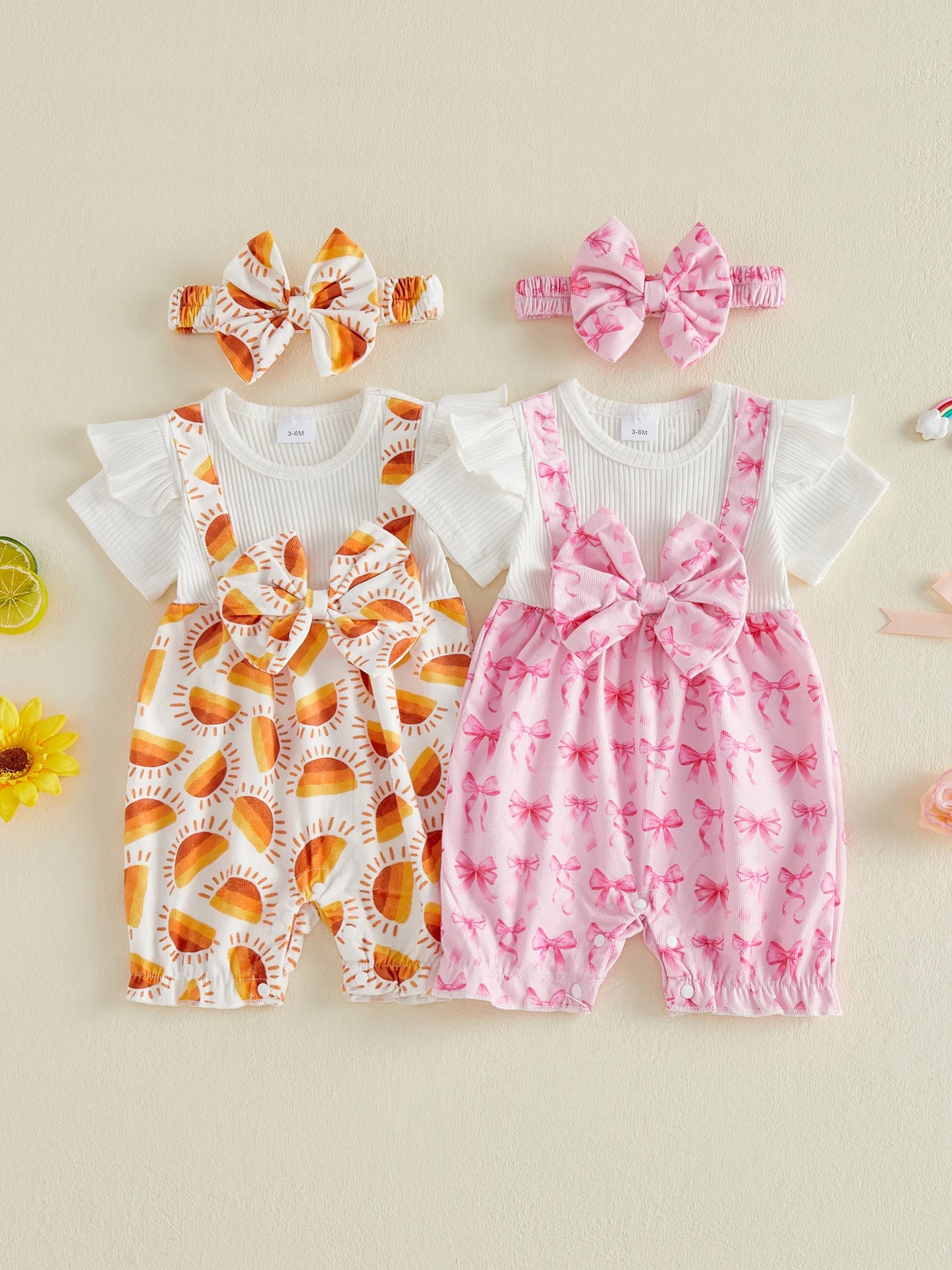 Cute Baby Girls 3 Piece Set Lovely Floral Print Long Sleeve Bodysuit Pants and Headband Outfit for Infants