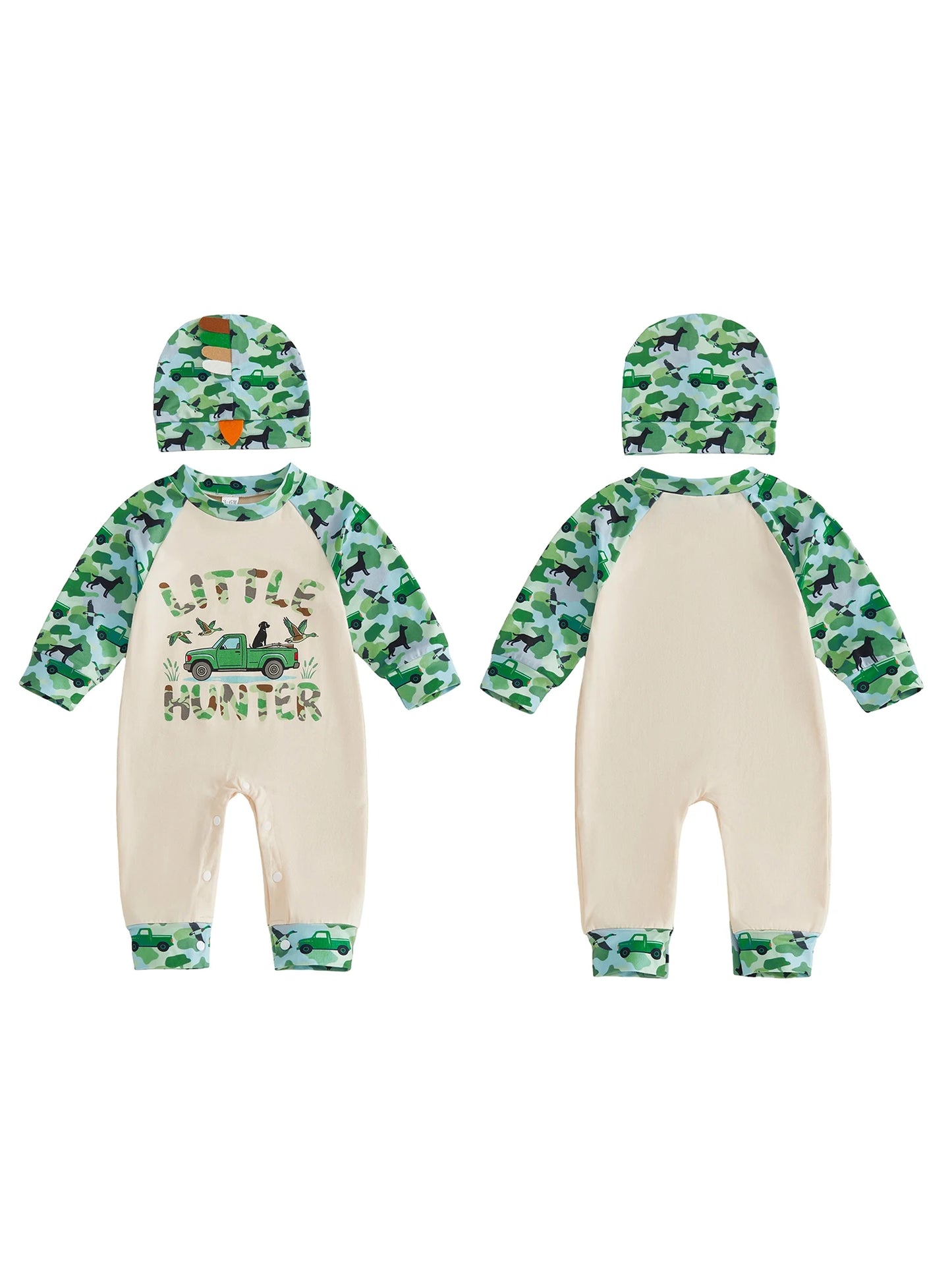 Cute Infant Cow Print  with Matching Horned Hat for Autumn - Adorable Western Style Romper Set for Baby Boy