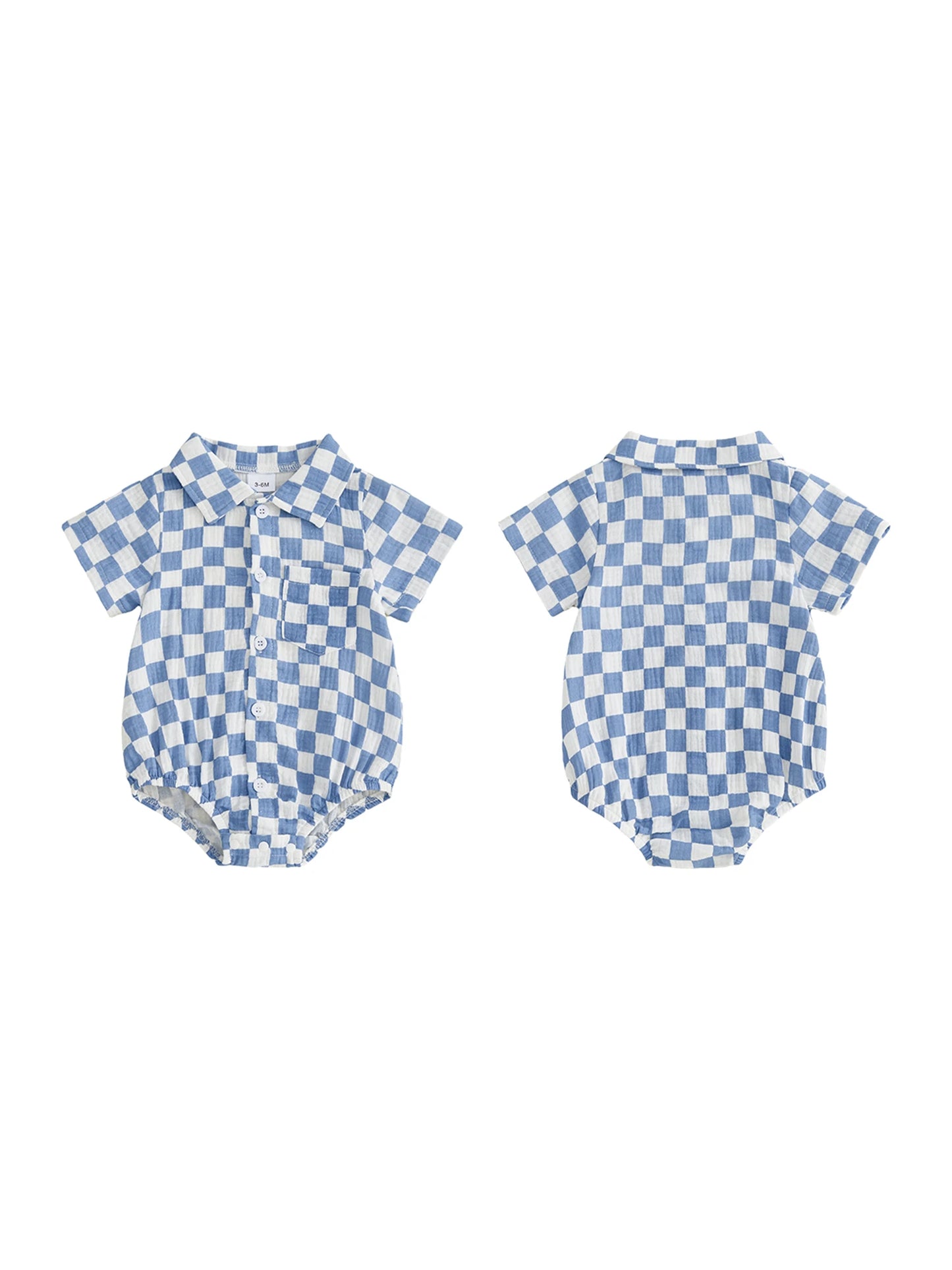 Adorable Infant Plaid Romper with Short Sleeves and Collar Button-up Bodysuit for Baby Boys and Girls Stylish Summer Outfit