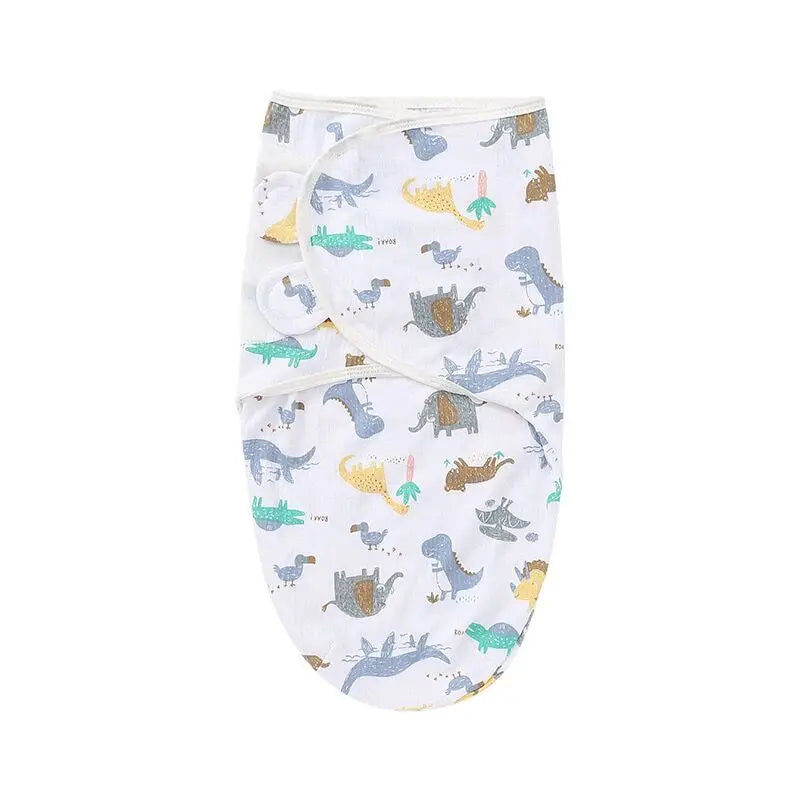 Newborn 0-6M Cartoon Printed Cotton Swaddle Set - Adjustable All-Season Baby Blanket & Hat