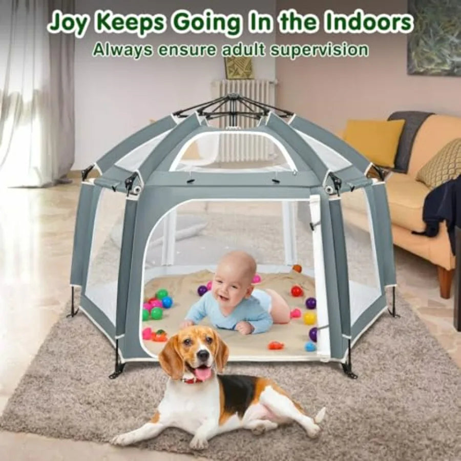 Light Gray Pop Up Playpen for Baby 150100 cm LH with Removable Sun-Shades 2 Side UV Covers Lightwght Outdoor Baby Playpen for B