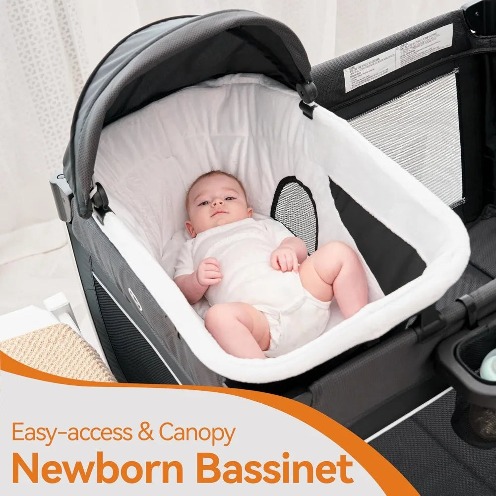 Free Delivery - 4 in 1 Baby Playards with Bassinet & Changing Table, Portable Crib Breathable Mesh and Toy Mobile