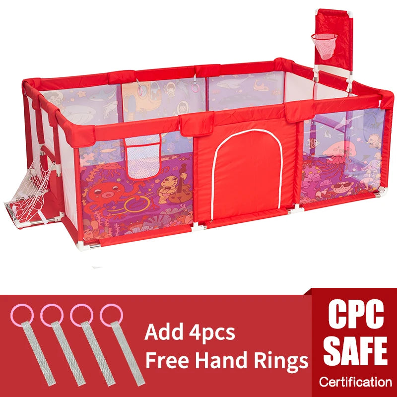 IMBABY New Playpen for Children Cartoon Baby Palypens Basketball Baby Playground Fence for Child Safety Barriers Baby Dry Pool