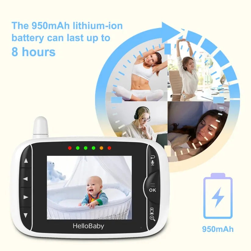 HelloBaby Video Baby Monitor with Camera and Audio, 3.2Inch LCD Display, Infrared Night Vision, Two-Way Audio and Room Temperature Monitoring,Lullaby,Sound Activated Screen