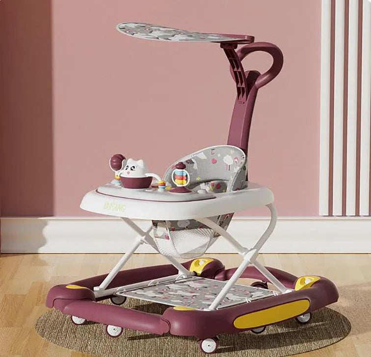 Multi-Functional Baby Walker with Awning Anti-Rollover Adjustable Sitting Shaking Design Comfort Toddler Walker for Boys Girls