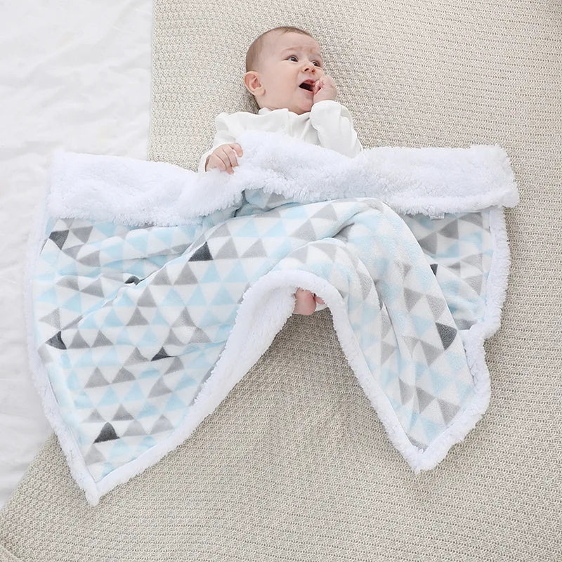 Newborn Warm Fleece Baby Blanket - Soft Washable Thick Thermal Swaddle Wrap for Infant Stroller & Bedding