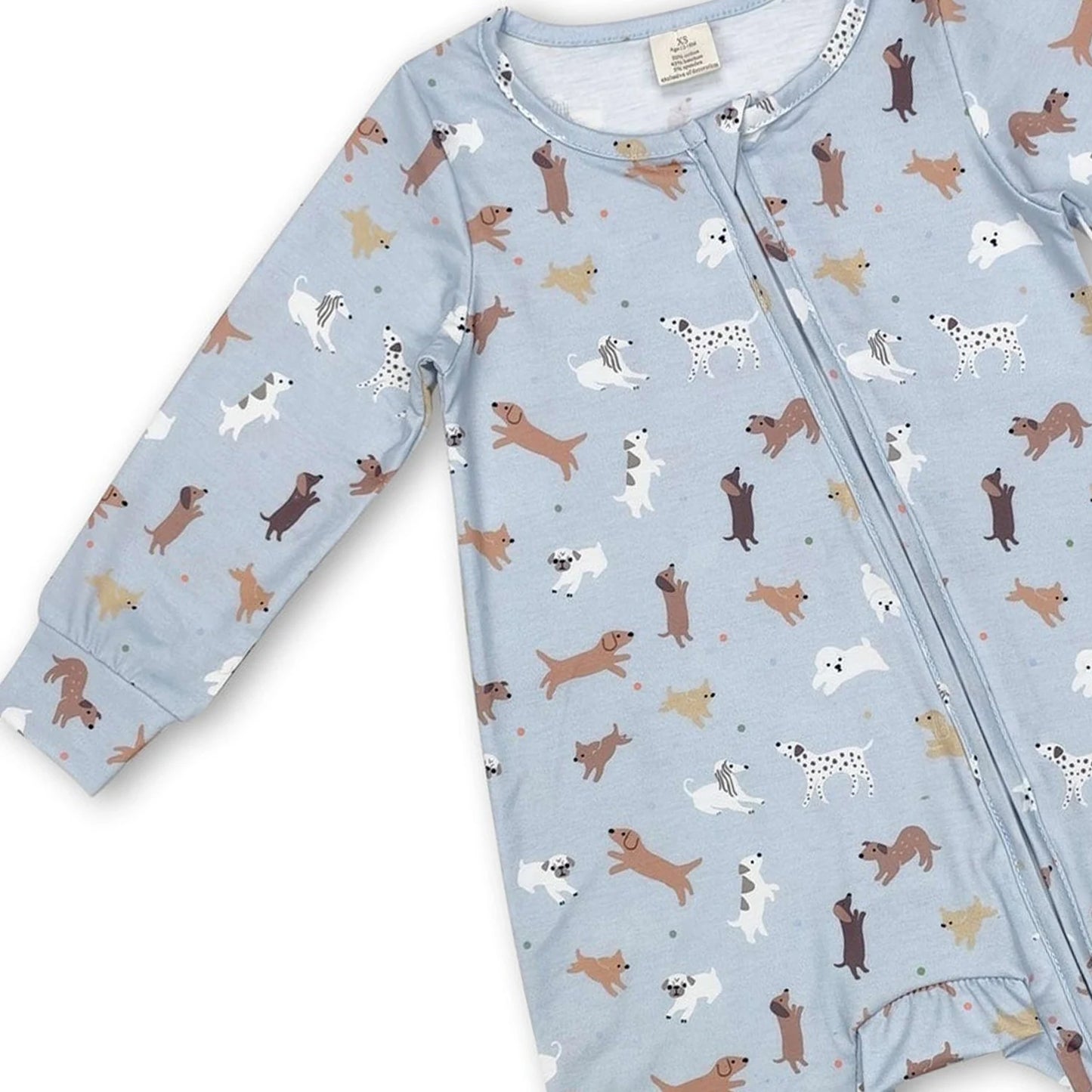 Baby Infant Toddler Blue Dogs Bamboo Zip Rompers