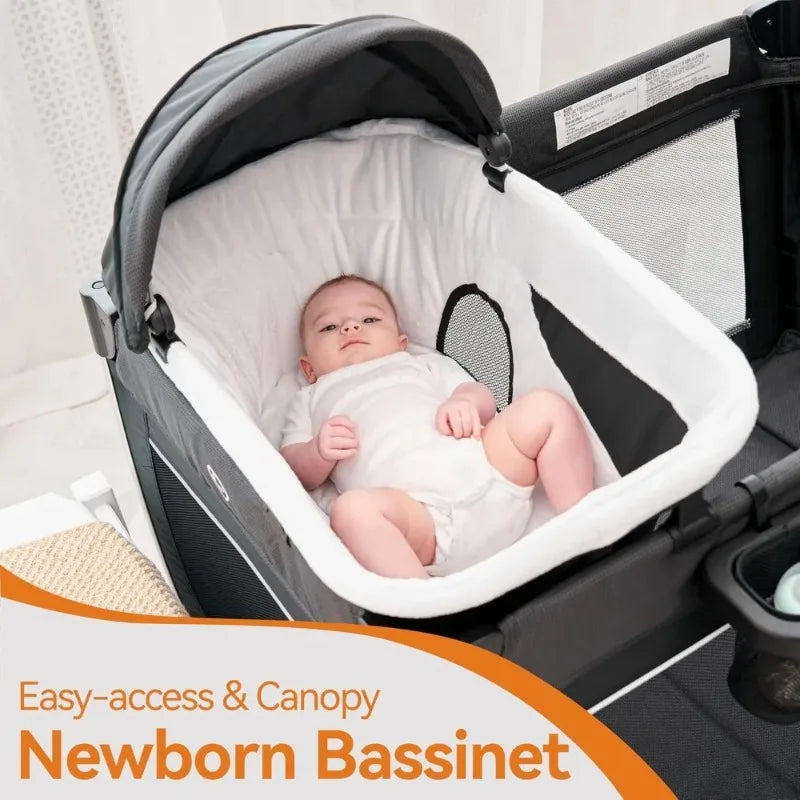 Furniture.4 in 1 Baby Playards with Bassinet & Changing Table, Portable Crib Breathable Mesh and Toy Mobile sofa