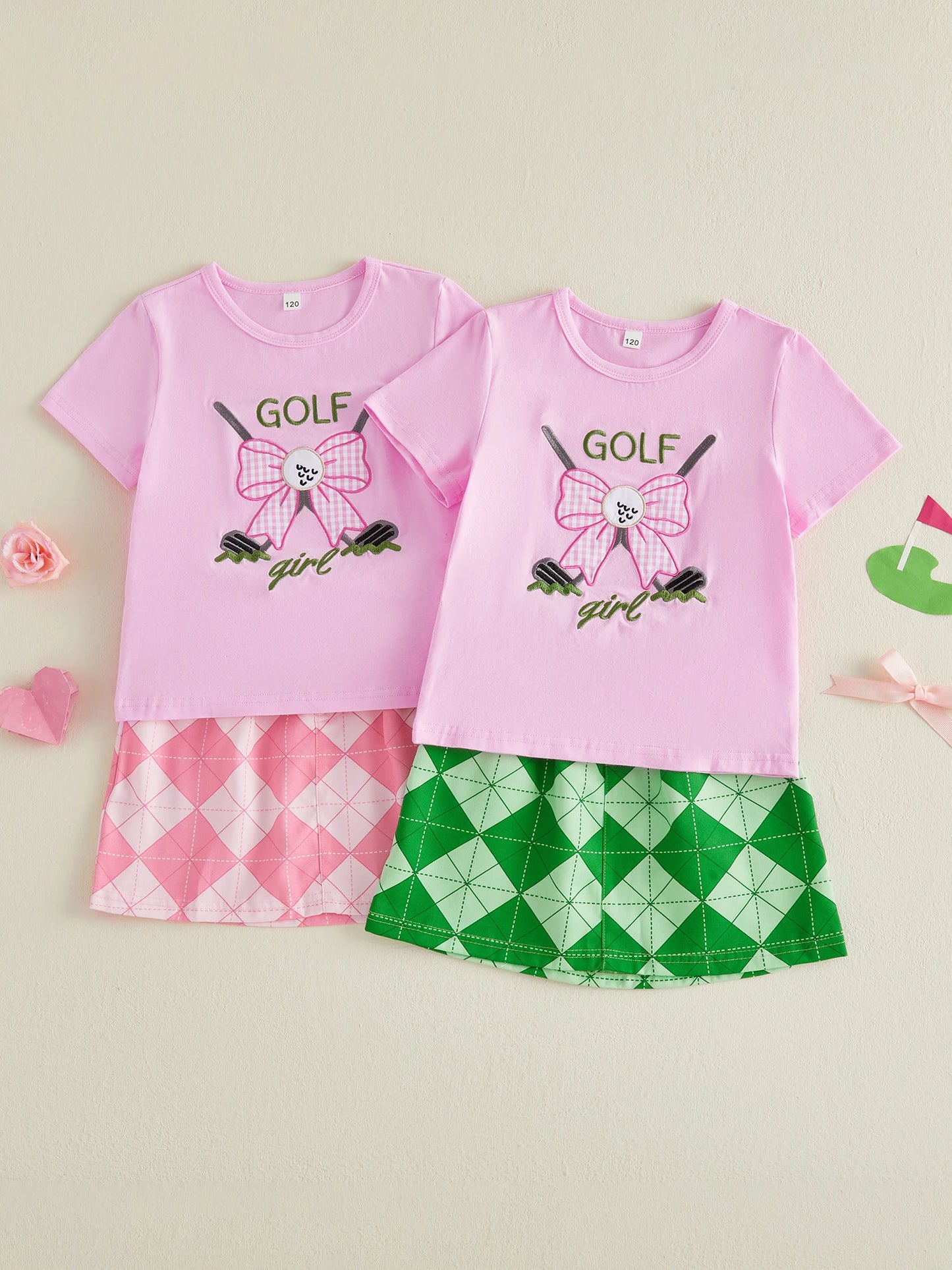 Toddler Girl 2-Piece Golf Apparel Set with Short Sleeve Top and Skirt Embroidered Bow Detail Summer Outfit for Baby