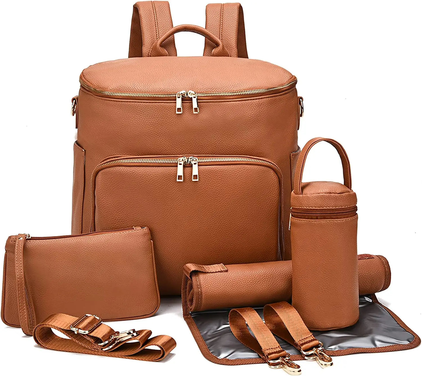 Large Capacity Diaper Bag Leather Backpack, Multifunction Travel Stroller Organizer for Mom Dad, Diaper Bag Dupe