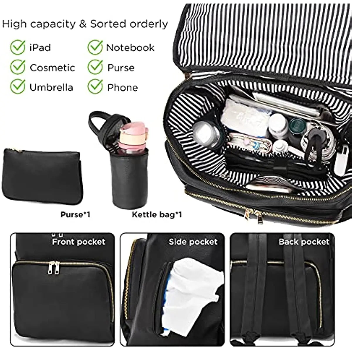 Large Capacity Diaper Bag Leather Backpack, Multifunction Travel Stroller Organizer for Mom Dad, Diaper Bag Dupe