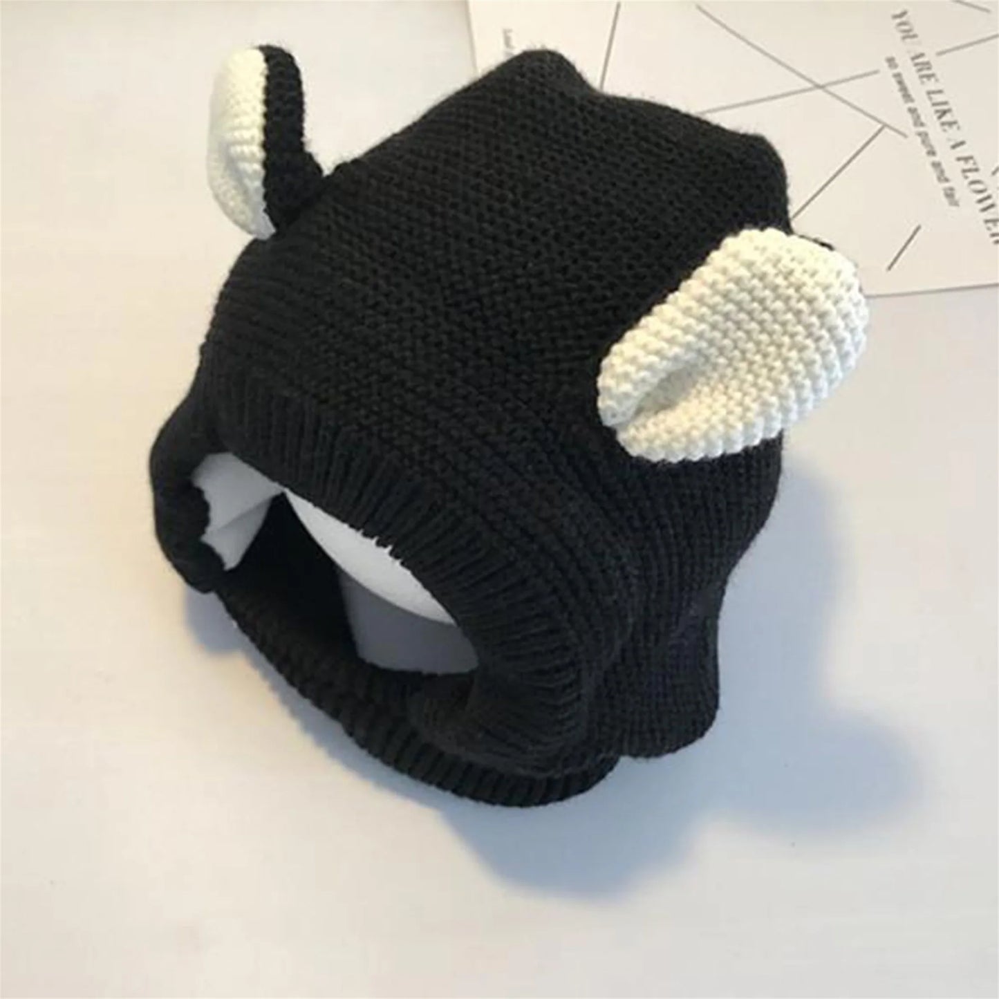 Adorable Winter Knit Hat with Fun Bear Ears Cozy Thickened Soft Hat Stylish Ear Protection Cap for Kids
