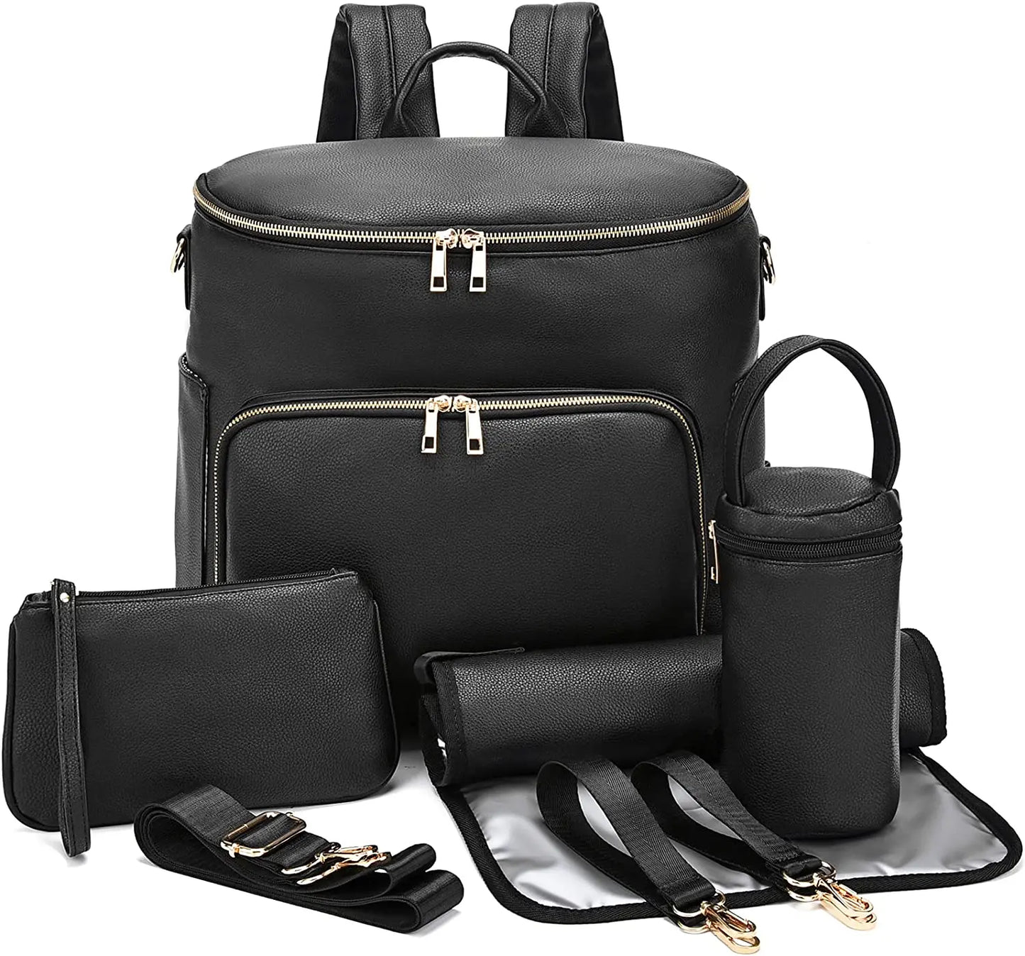 Large Capacity Diaper Bag Leather Backpack, Multifunction Travel Stroller Organizer for Mom Dad, Diaper Bag Dupe