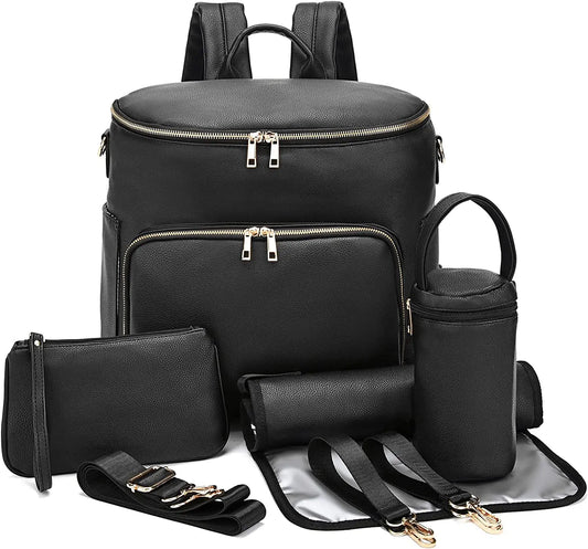 Large Capacity Diaper Bag Leather Backpack, Multifunction Travel Stroller Organizer for Mom Dad, Diaper Bag Dupe