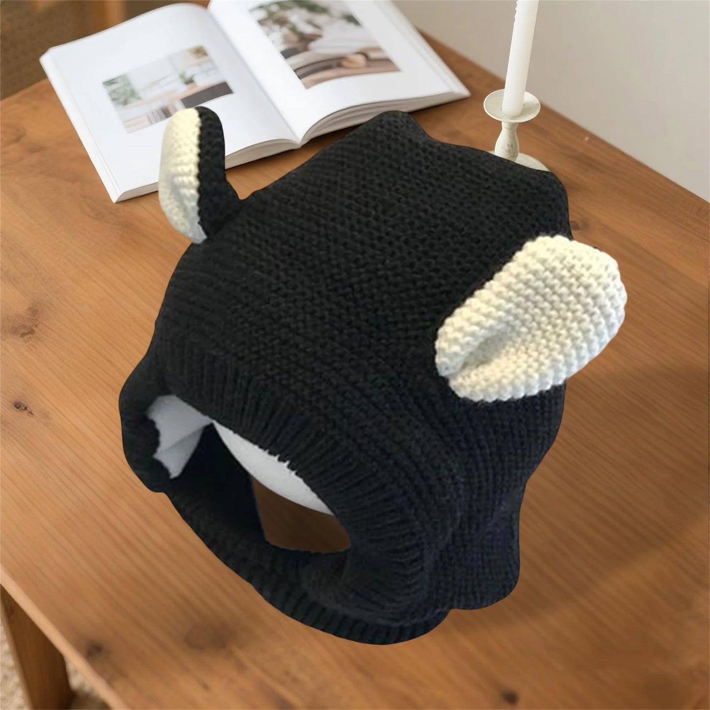 Adorable Winter Knit Hat with Fun Bear Ears Cozy Thickened Soft Hat Stylish Ear Protection Cap for Kids