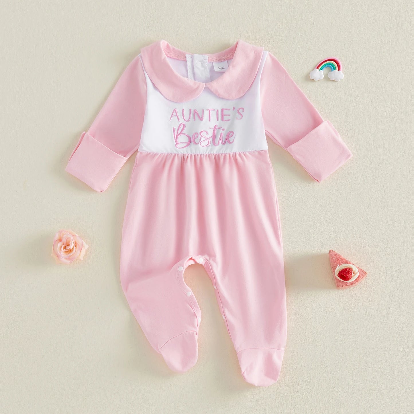Adorable Baby Girl Romper with Cute Embroidered Letters Long Sleeves and Doll Collar - Stylish Jumpsuit for Casual Infant Wear