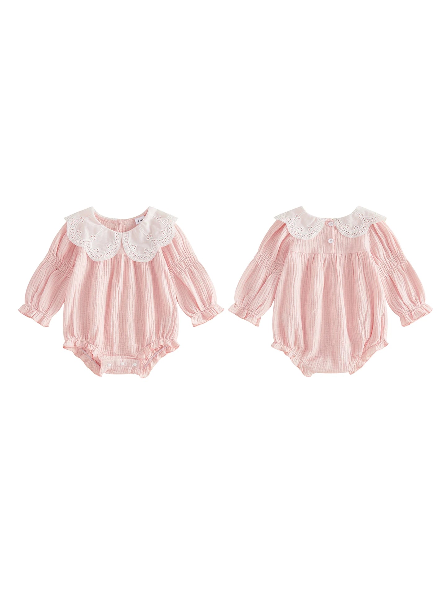Infant Girl Autumn Jumpsuit with Ruffle Collar and Floral Embroidery Long Sleeve Bodysuit Toddler Outfit Set