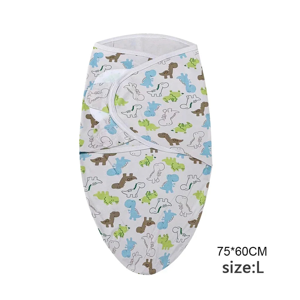 Newborn 0-6M Cartoon Printed Cotton Swaddle Set - Adjustable All-Season Baby Blanket & Hat