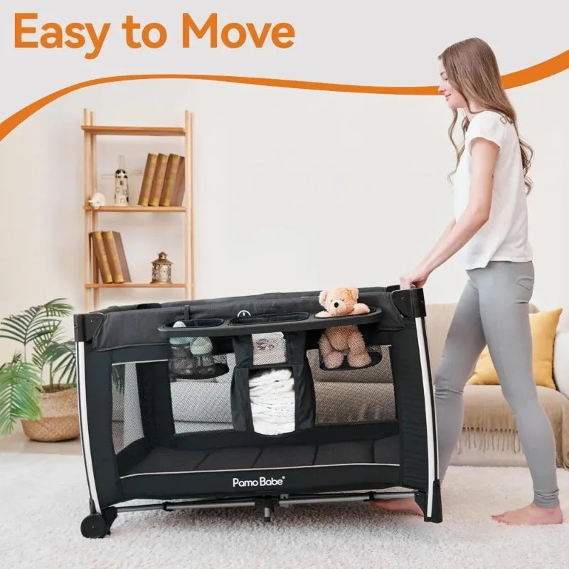 Furniture.4 in 1 Baby Playards with Bassinet & Changing Table, Portable Crib Breathable Mesh and Toy Mobile sofa