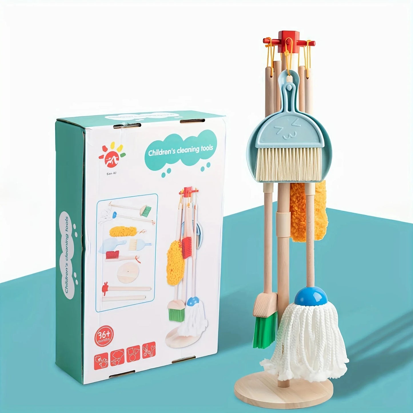 Wooden Kids Cleaning Set Toy For Toddlers 8 Pcs Montessori Cleaning Toys With Kids Broom Mop Set Pretend Housework Play Toy Gift