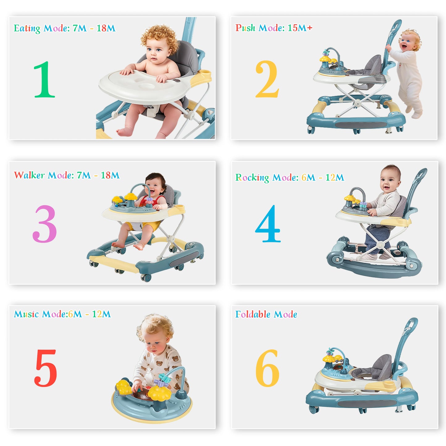 Multi-Functional Baby Walker with Awning Anti-Rollover Adjustable Sitting Shaking Design Comfort Toddler Walker for Boys Girls