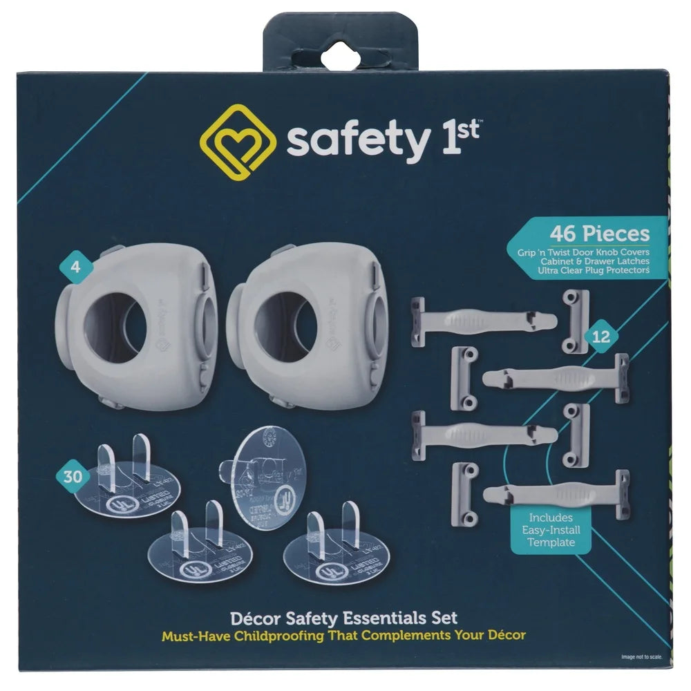 Toddler Safety Essentials Set 46pc Clear Outlet Covers Door Knob Covers Cabinet Drawer Latches Modern Design Easy Install