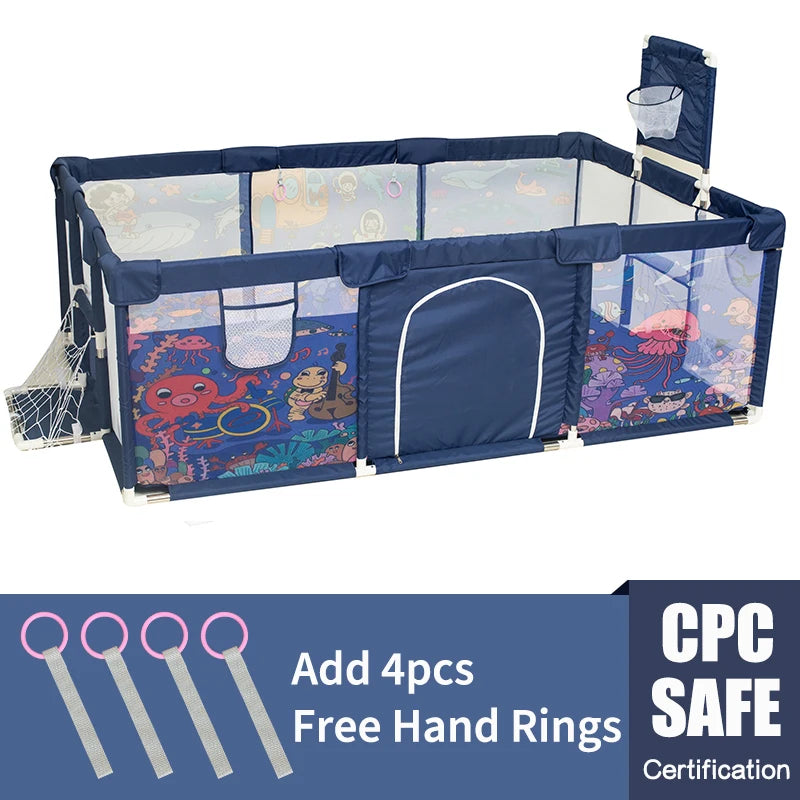 IMBABY New Playpen for Children Cartoon Baby Palypens Basketball Baby Playground Fence for Child Safety Barriers Baby Dry Pool