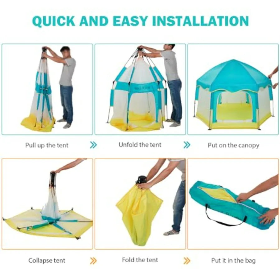 Portable Baby Playpen with Canopy for Indoor Outdoor Use Foldable Mosquito Net Tent for Toddler Green