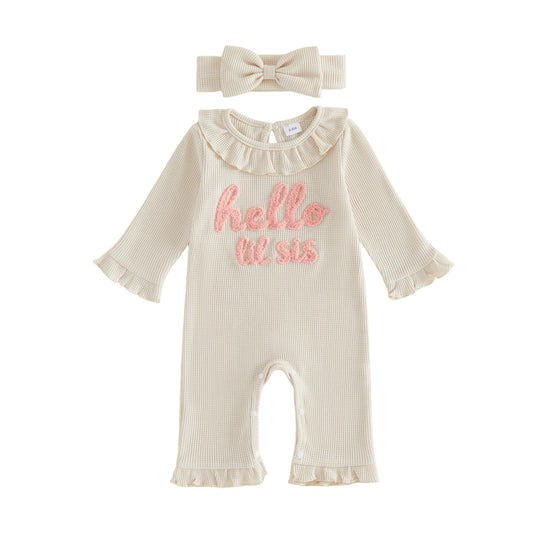 Cute Toddler Girls 2 Piece Set with Floral Print Ruffle Sleeve Top and Denim Shorts Matching Bow Headband Included