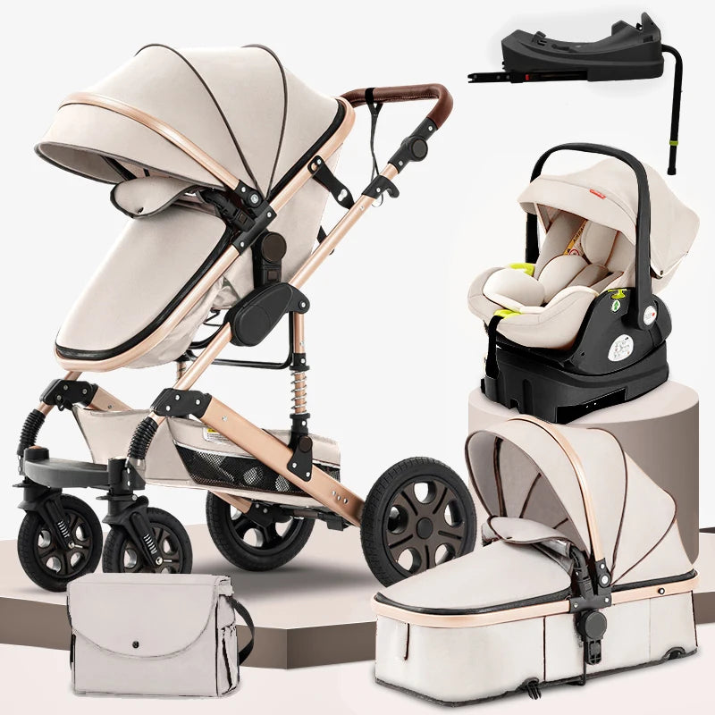 3 in 1 Baby Stroller Up to 55lbs,Baby Travel System Combo Car Seat,Baby Carriage 3in1 with Isofix Base,Foldable Newborn Pram,Reversible Standard Stroller