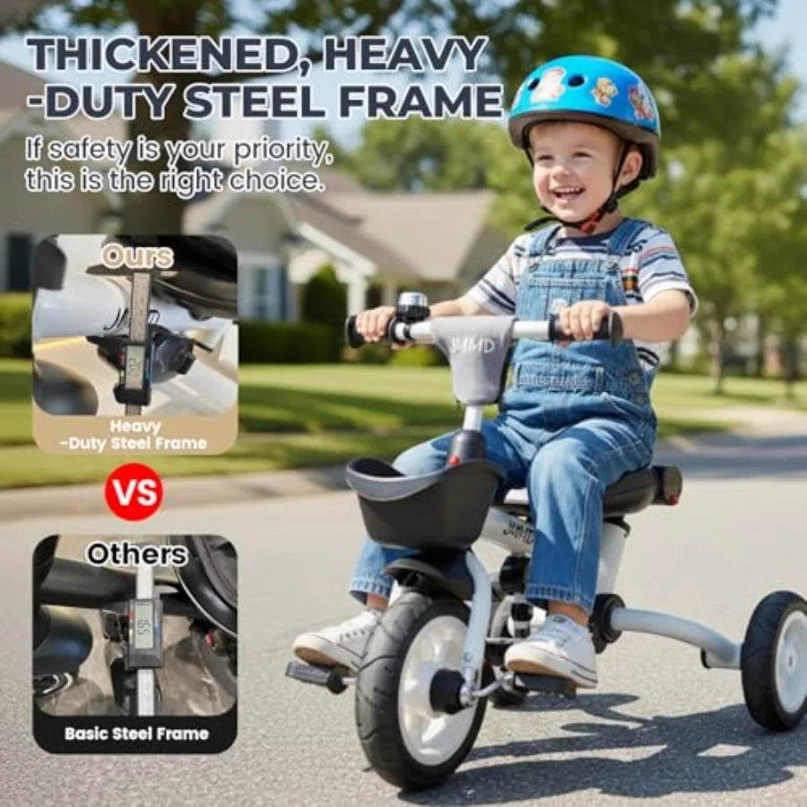 8 in 1 Foldable Tricycle Stroller with Push Handle for 18 Months to 5 Years Gray 360 Swivel Seat Reclining Backrest All-Terrain