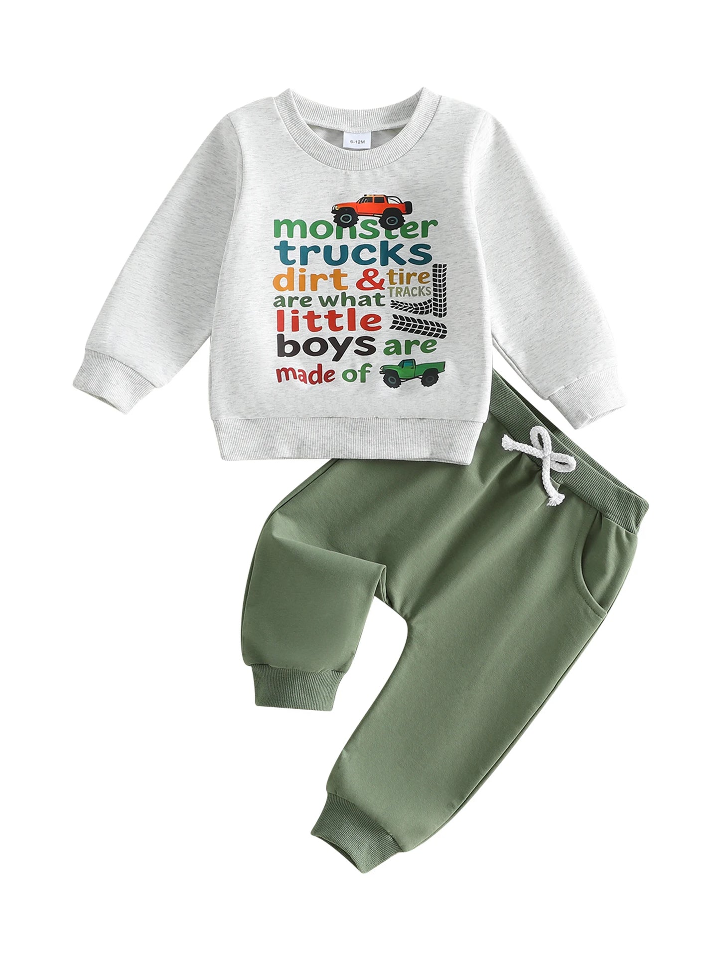 Cute Baby Boys 2 Piece Clothing Set with Fun Dinosaur Print Long Sleeve Top and Comfy Elastic Waist Pants for Playtime