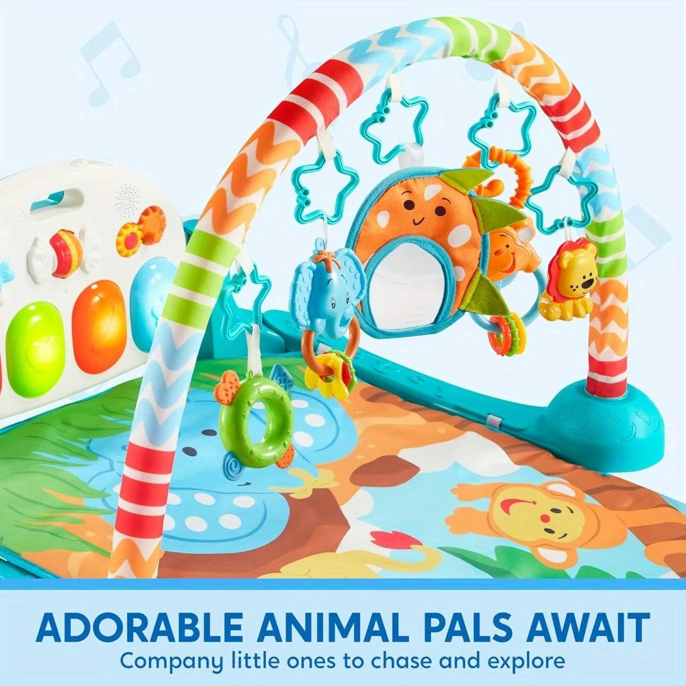 JOYFY Baby Play Mat Tummy Time Mat Toy for 0-6 Months Baby Musical Learning Toy Adorable Animal-Themed Play Gym with Piano Panel