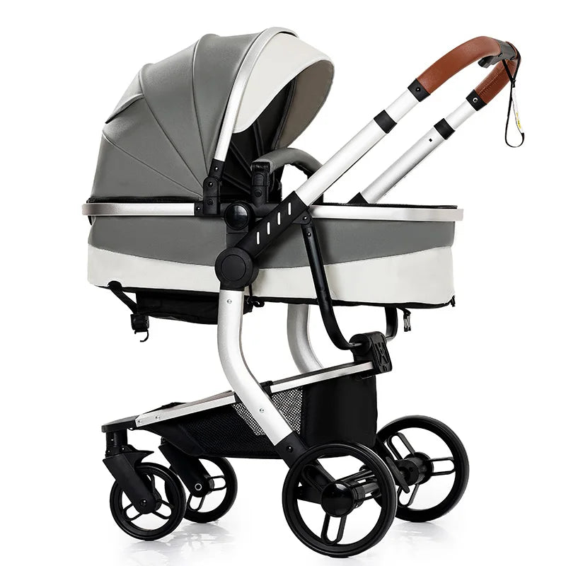 PU Leather Baby Stroller 2 in 1 Newborns Travel System Carriage Luxury Compact Baby Cars Pram without Car Seat Watertight Buggy