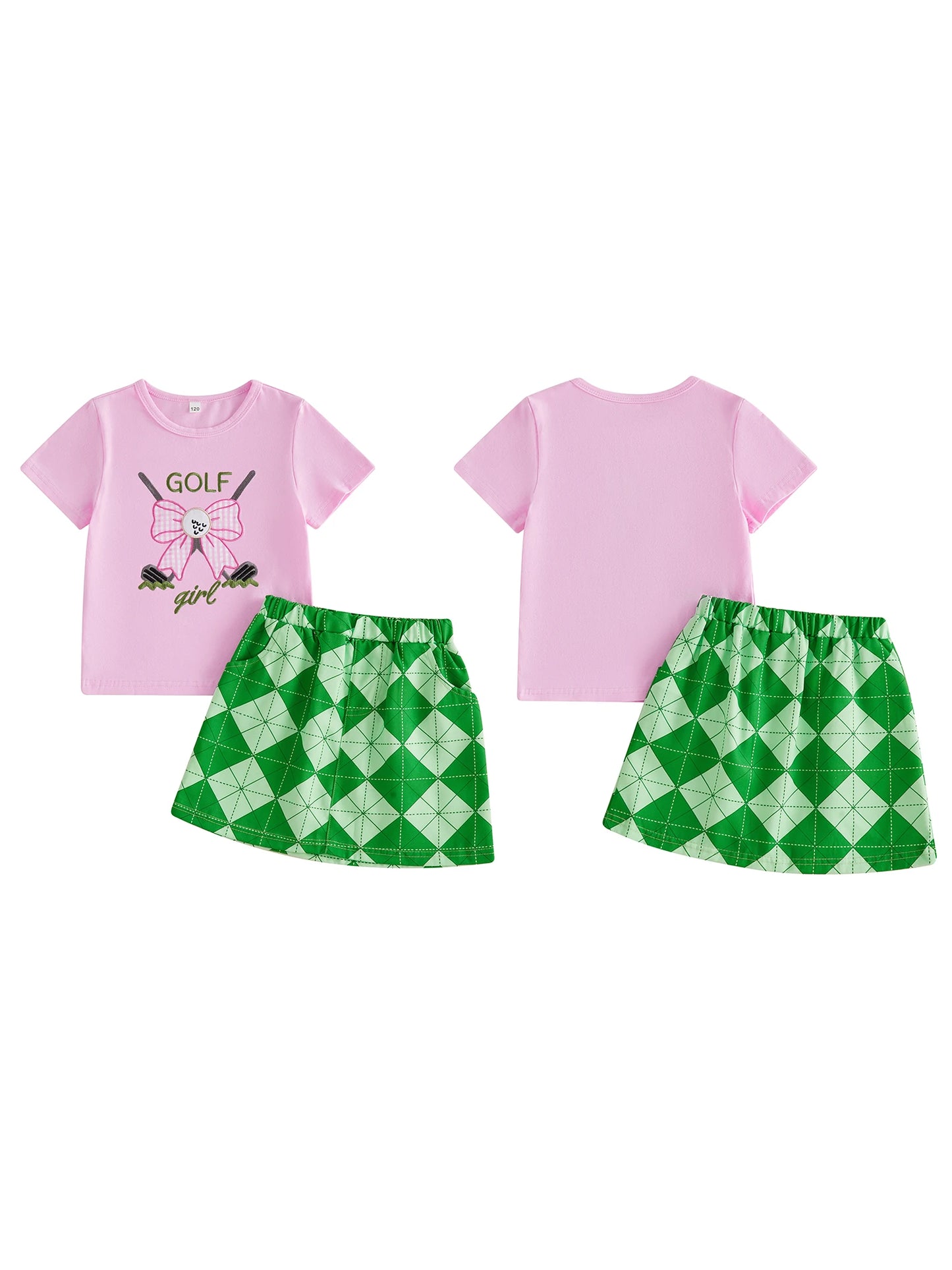 Toddler Girl 2-Piece Golf Apparel Set with Short Sleeve Top and Skirt Embroidered Bow Detail Summer Outfit for Baby