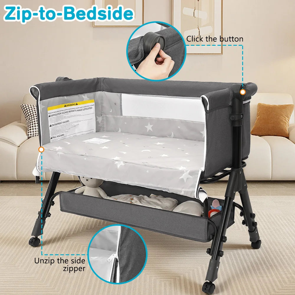 Baby Bassinet Bedside Sleeper, Portable Newborn Bassinet for Baby, Bedside Crib with 360° Visible Breathable Mesh Window