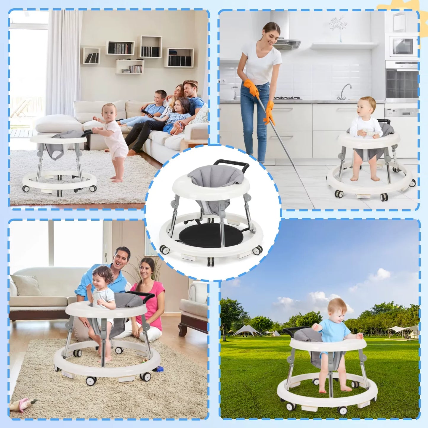 Baby Walker Foldable Baby Walker Baby Anti-Rollover Walker Multifunctional Baby Walker Portable Infant Walker for Boy Grils Gift