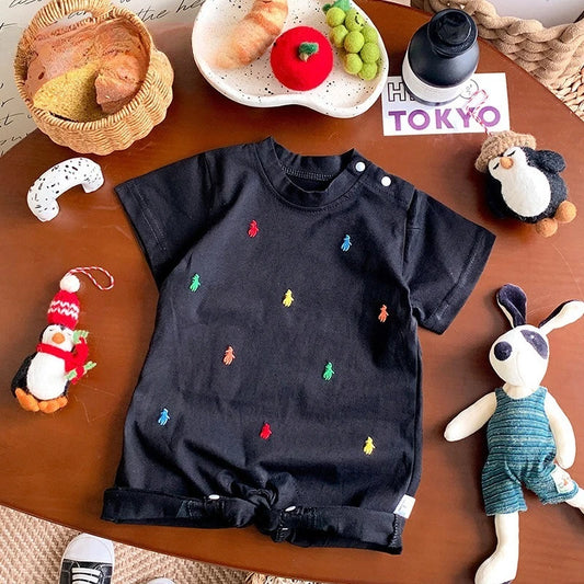 New Summer Clothing Short-sleeved Open-file Baby Onesie, Male and Female Baby Thin Pajamas, Climbing Clothes