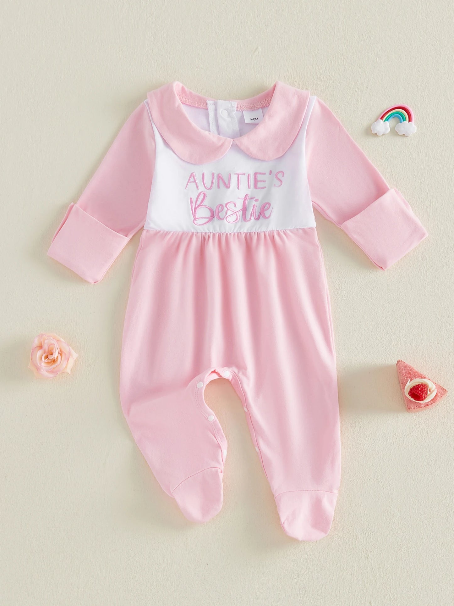 Adorable Baby Girl Romper with Cute Embroidered Letters Long Sleeves and Doll Collar - Stylish Jumpsuit for Casual Infant Wear