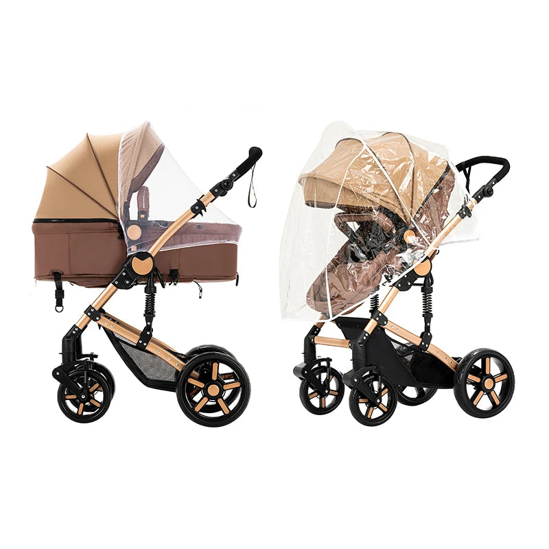 Portable Stroller 2 in 1 Two Way Push with Awning Stroller High View Pram Quick Fold Carriage Baby Travel Newborn Pushchair