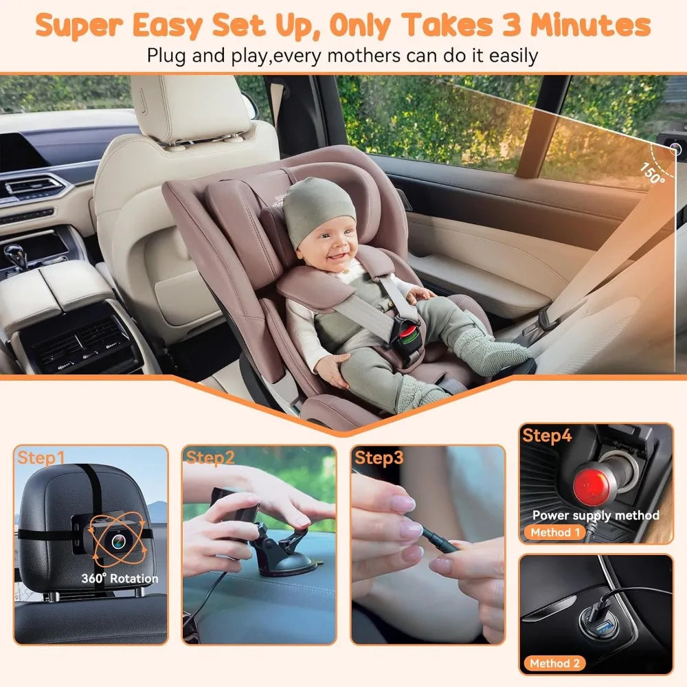 2 Pack Baby Car Camera System - Dual 1080P Monitors with Night Vision, Wide Angle, Easy Install for Two Vehicles