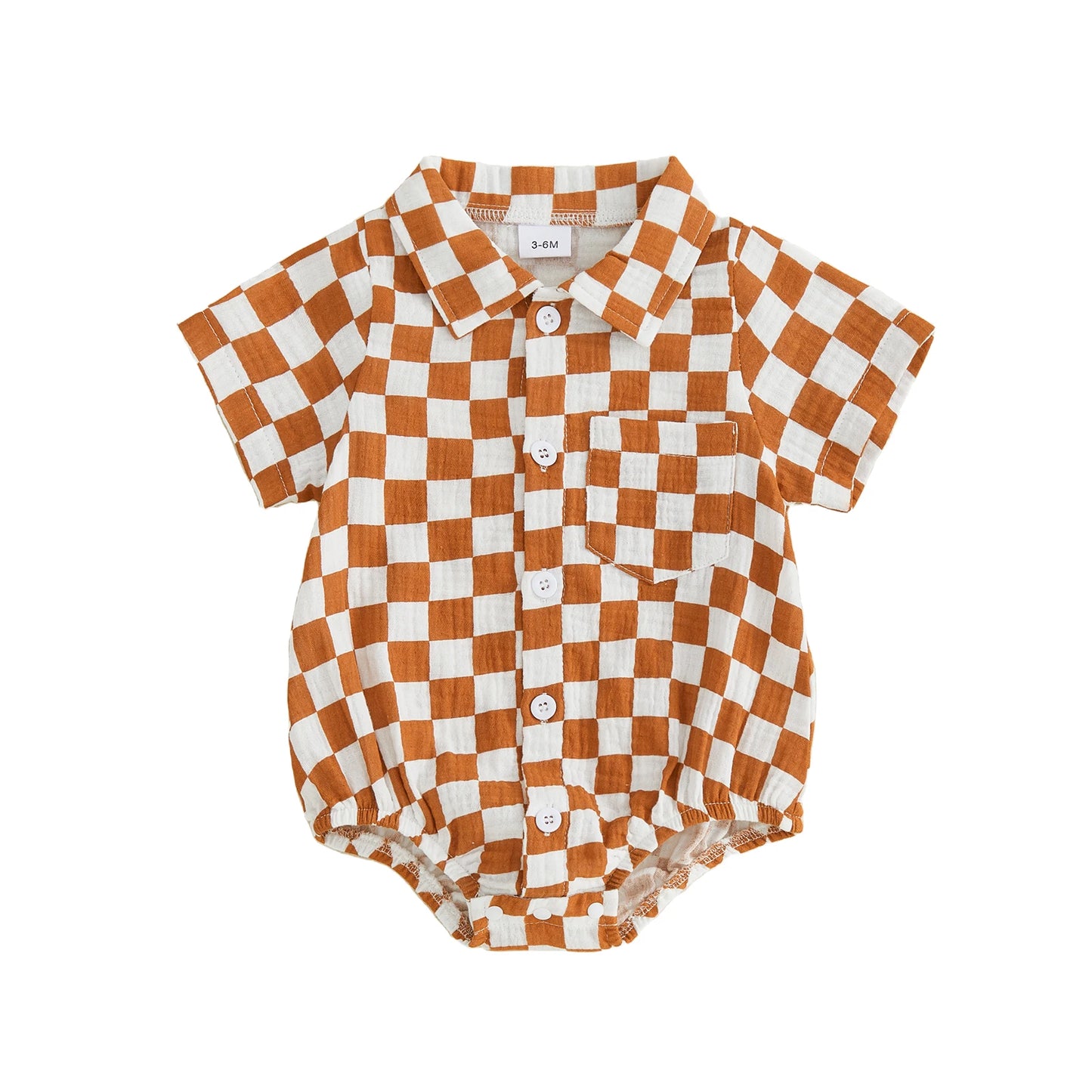 Adorable Infant Plaid Romper with Short Sleeves and Collar Button-up Bodysuit for Baby Boys and Girls Stylish Summer Outfit