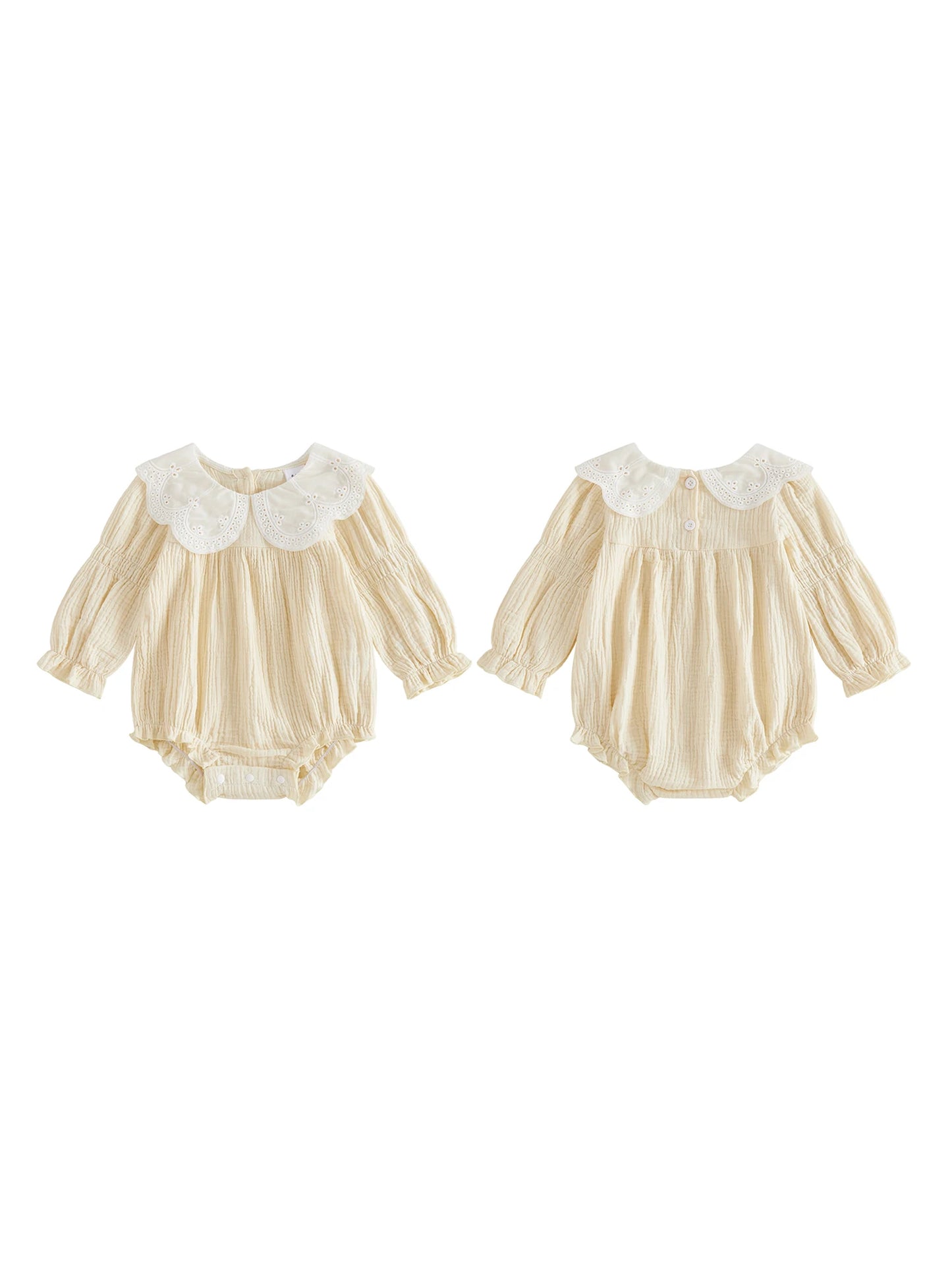 Infant Girl Autumn Jumpsuit with Ruffle Collar and Floral Embroidery Long Sleeve Bodysuit Toddler Outfit Set