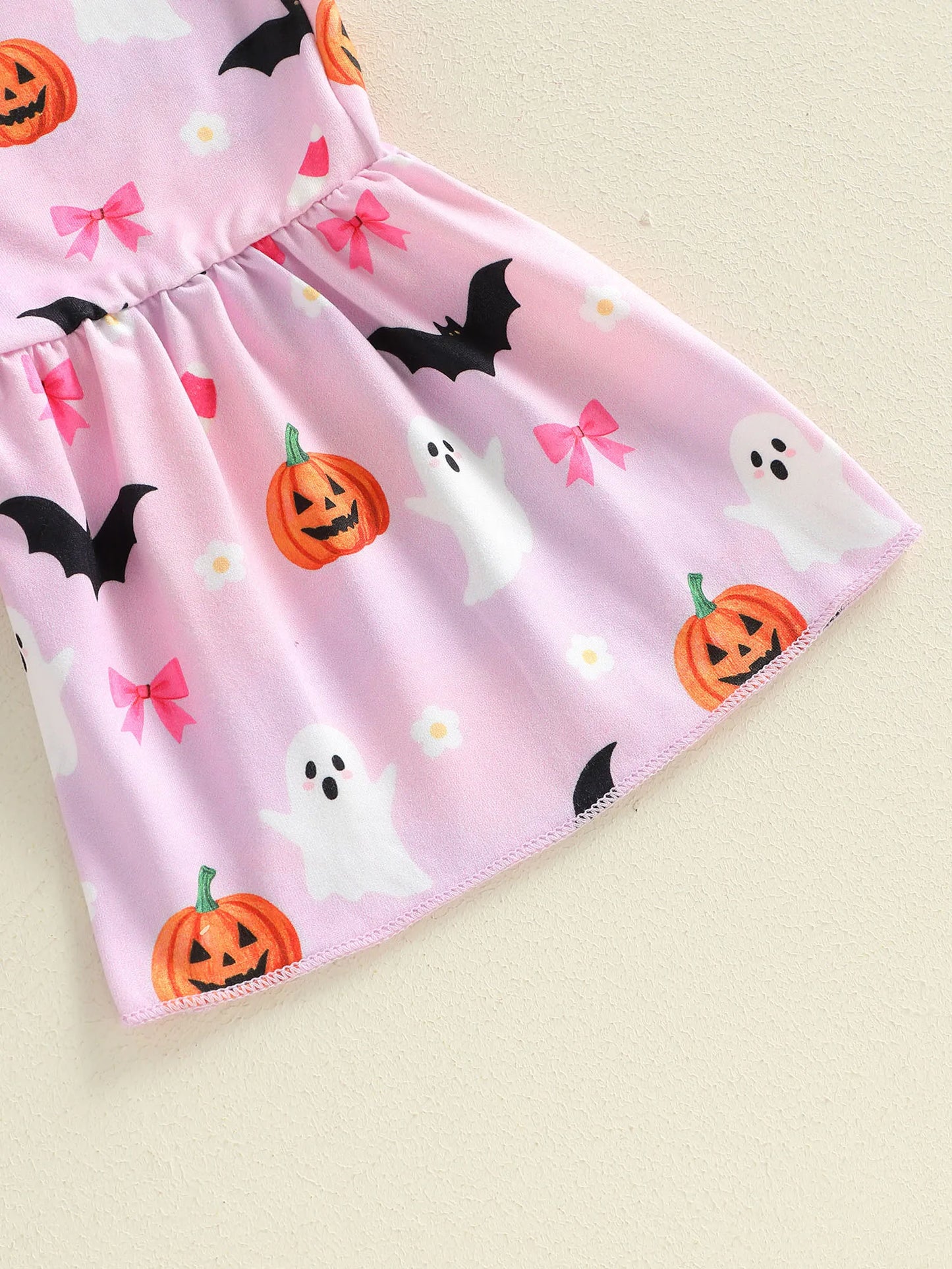 Toddler Girl Halloween Costume Letter Pumpkin Ghost Print Crew Neck Long Sleeve Rompers Bell-Bottoms Pants Headband 3Pcs Outfit