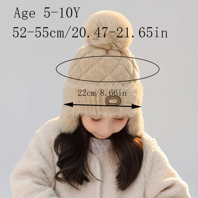 Unisex Kids Winter Windproof Beanie with Ear Flaps - Pastel Pink Warm Hat for Skiing & Snowboarding