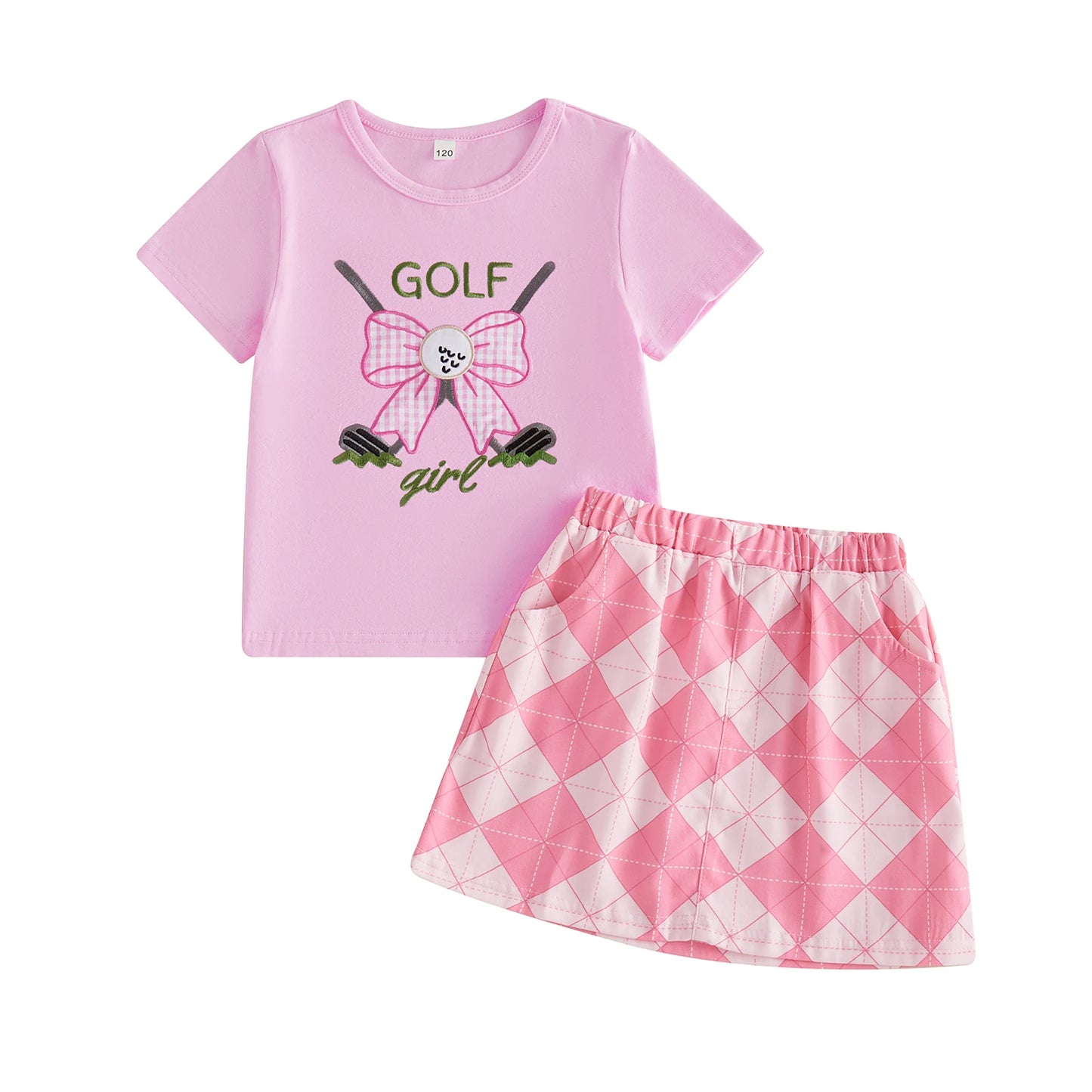 Toddler Girl 2-Piece Golf Apparel Set with Short Sleeve Top and Skirt Embroidered Bow Detail Summer Outfit for Baby